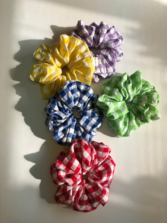 GINGHAM SEERSUCKER SCRUNCHIES  - crystal bright