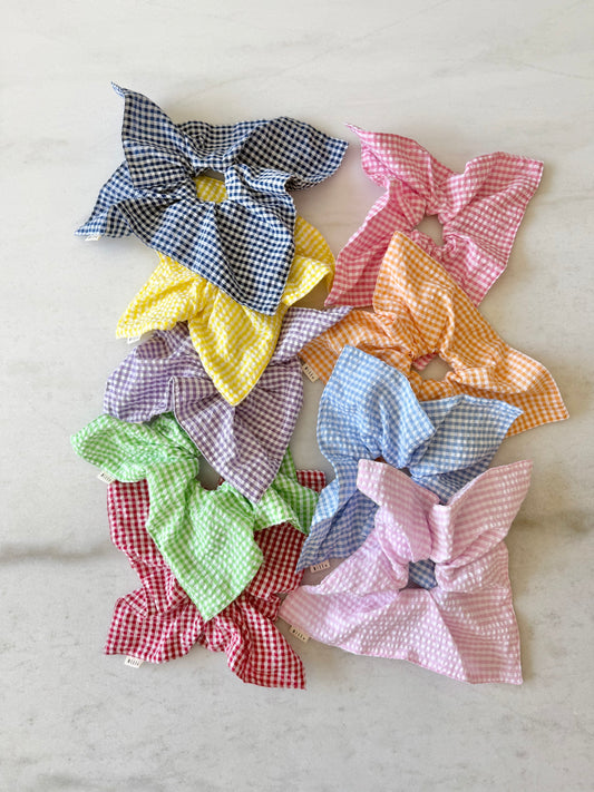 MINI GINGHAM PETAL SCRUNCHIES - bright