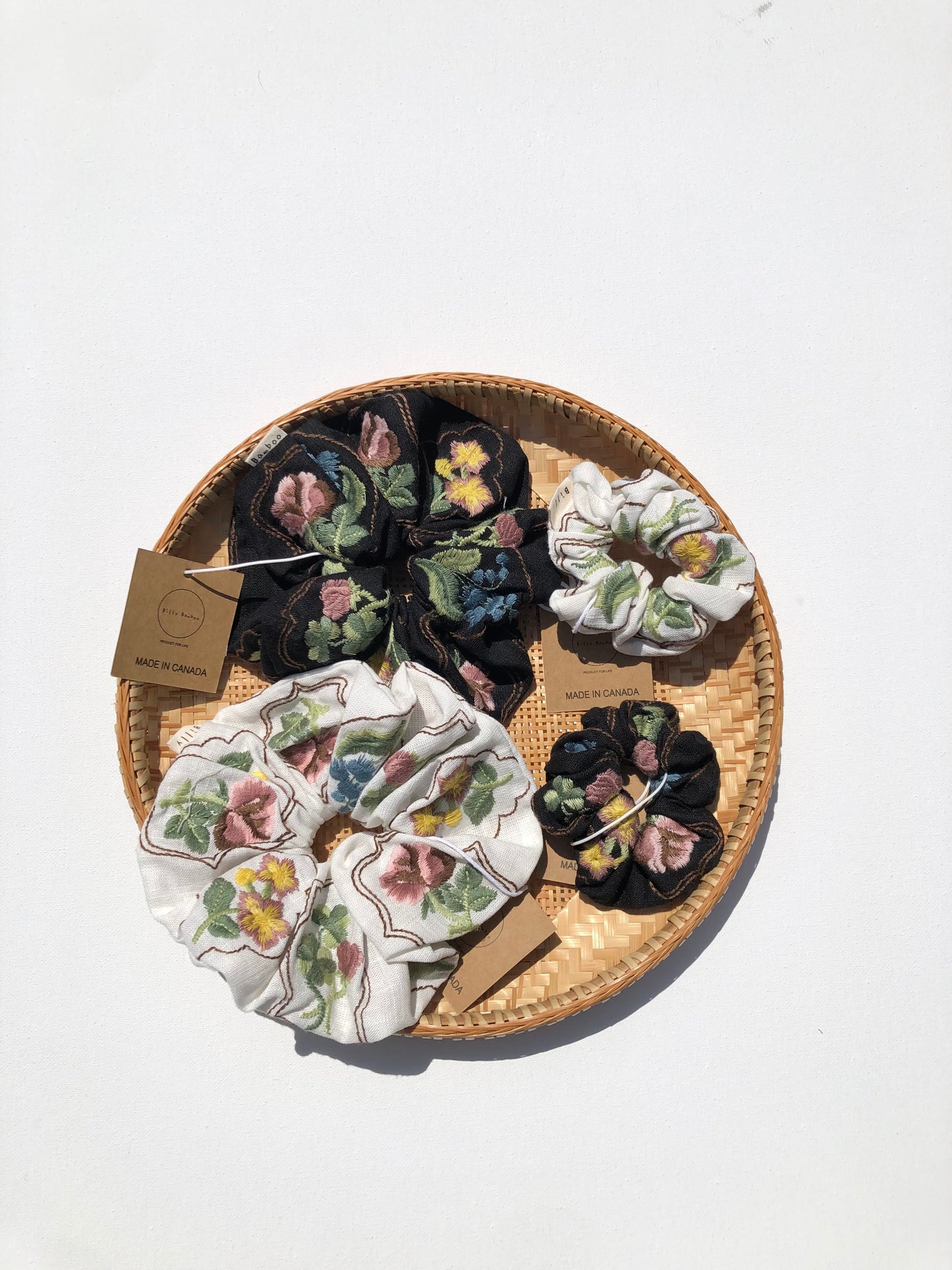 EMBROIDERED FLOWER GARDEN SCRUNCHIE