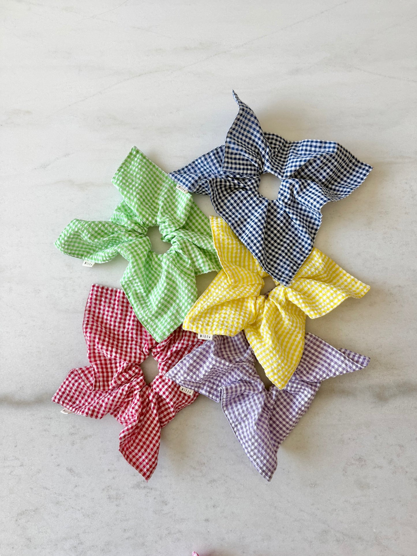 MINI GINGHAM PETAL SCRUNCHIES - bright