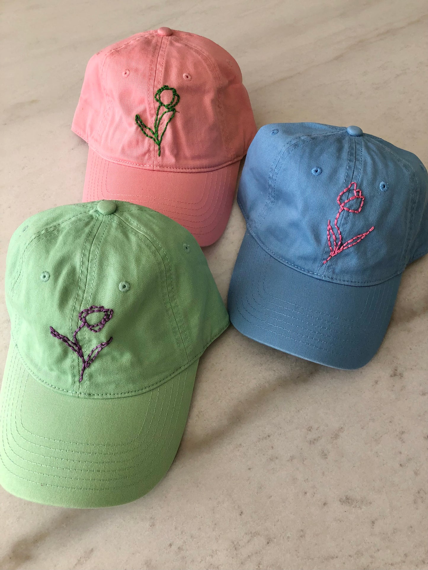 HAND EMBROIDERED TULIPS CAPS
