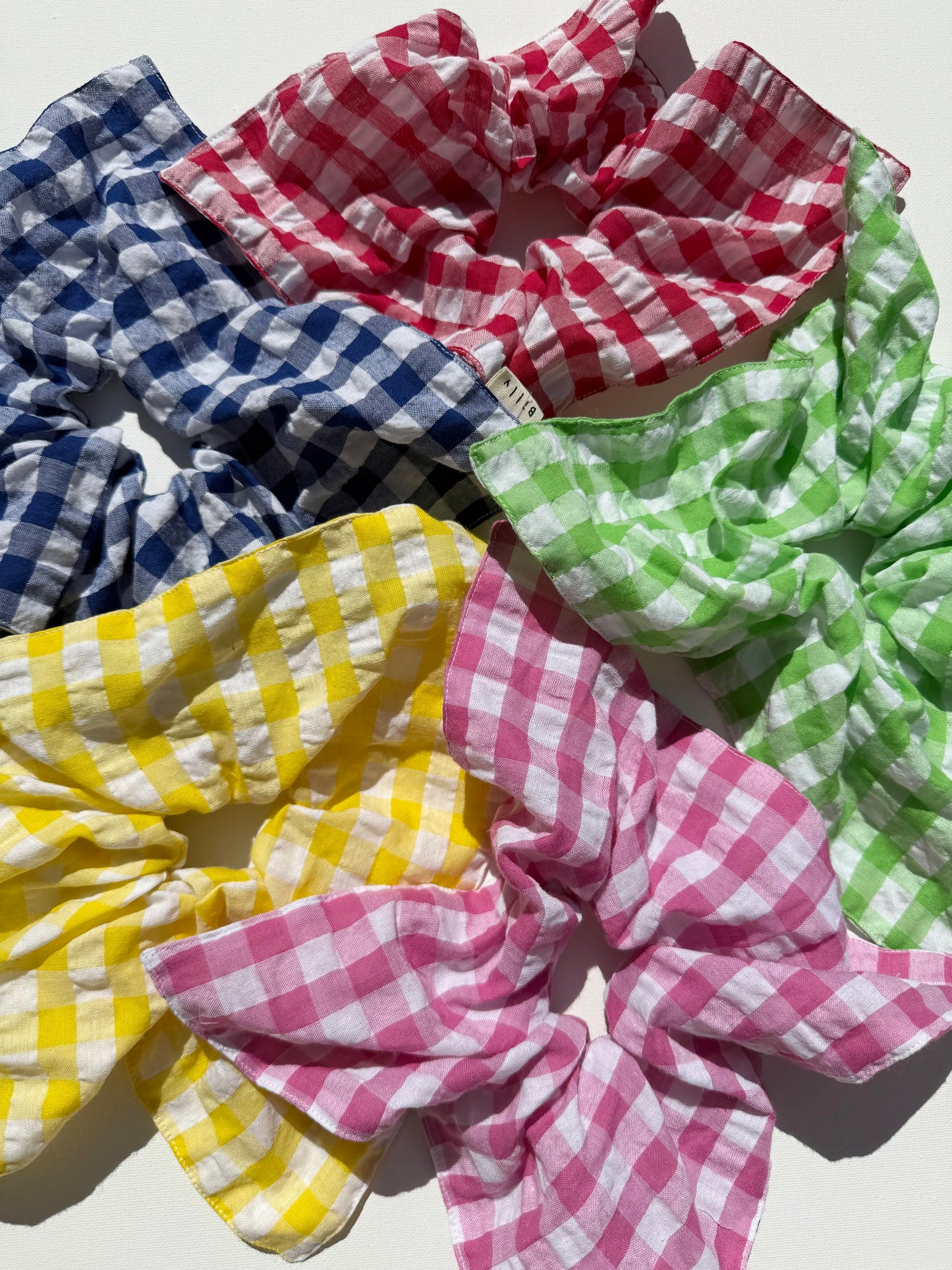 GINGHAM PETAL SCRUNCHIES - crystal bright