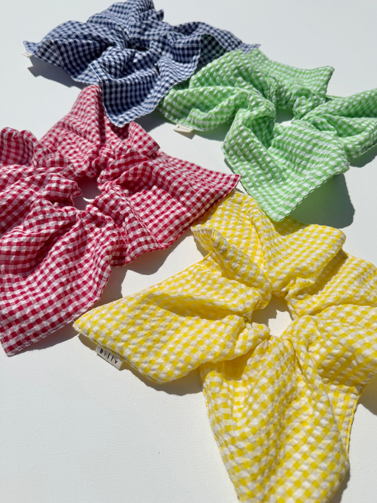 MINI GINGHAM PETAL SCRUNCHIES - bright