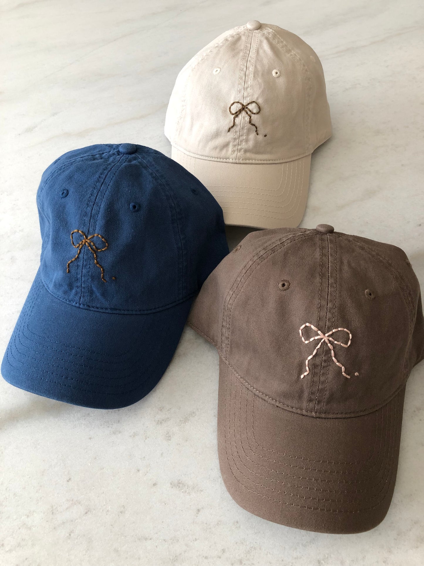 HAND EMBROIDERED BOW CAPS - neutral