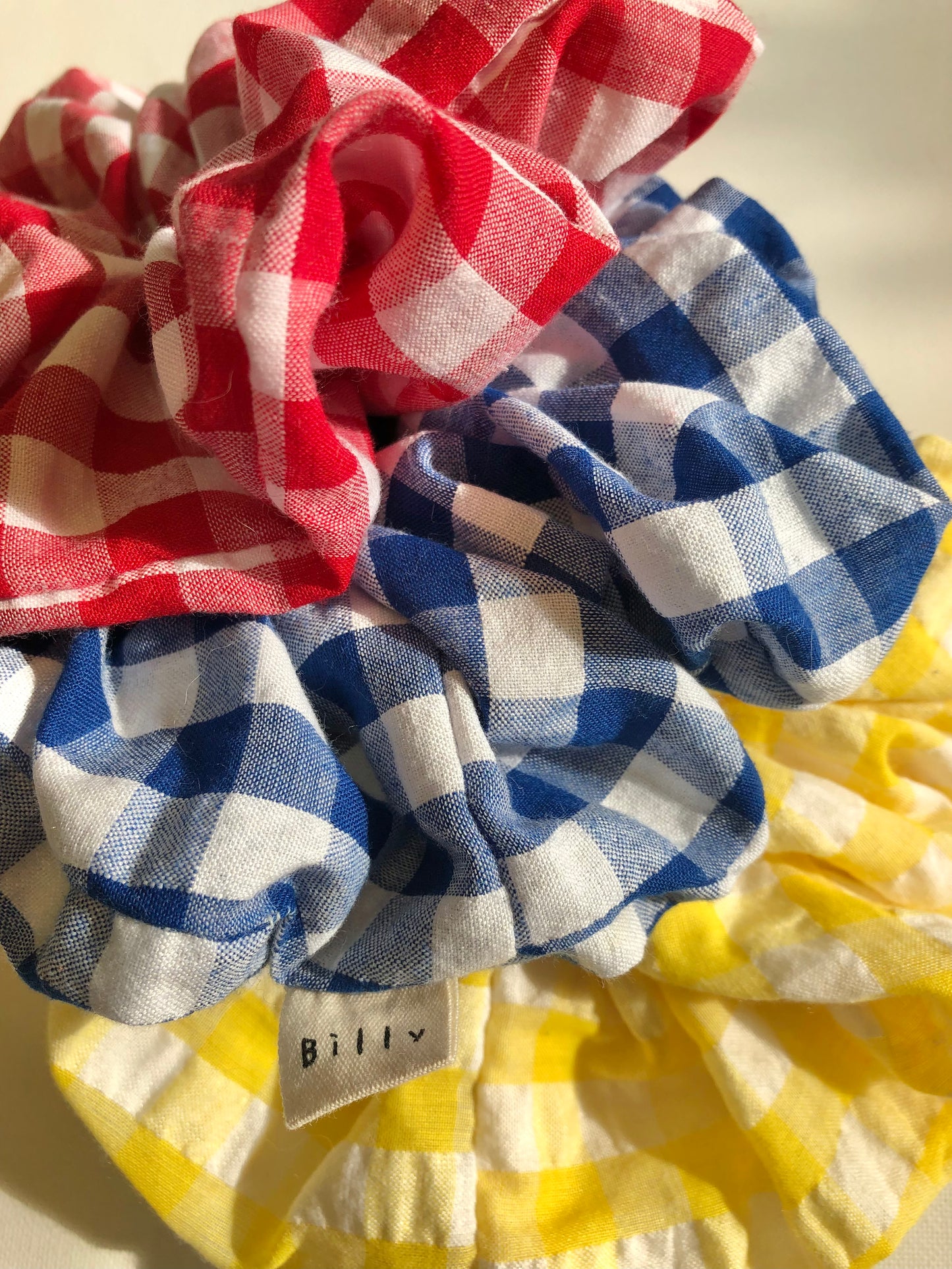GINGHAM SEERSUCKER SCRUNCHIES  - crystal bright