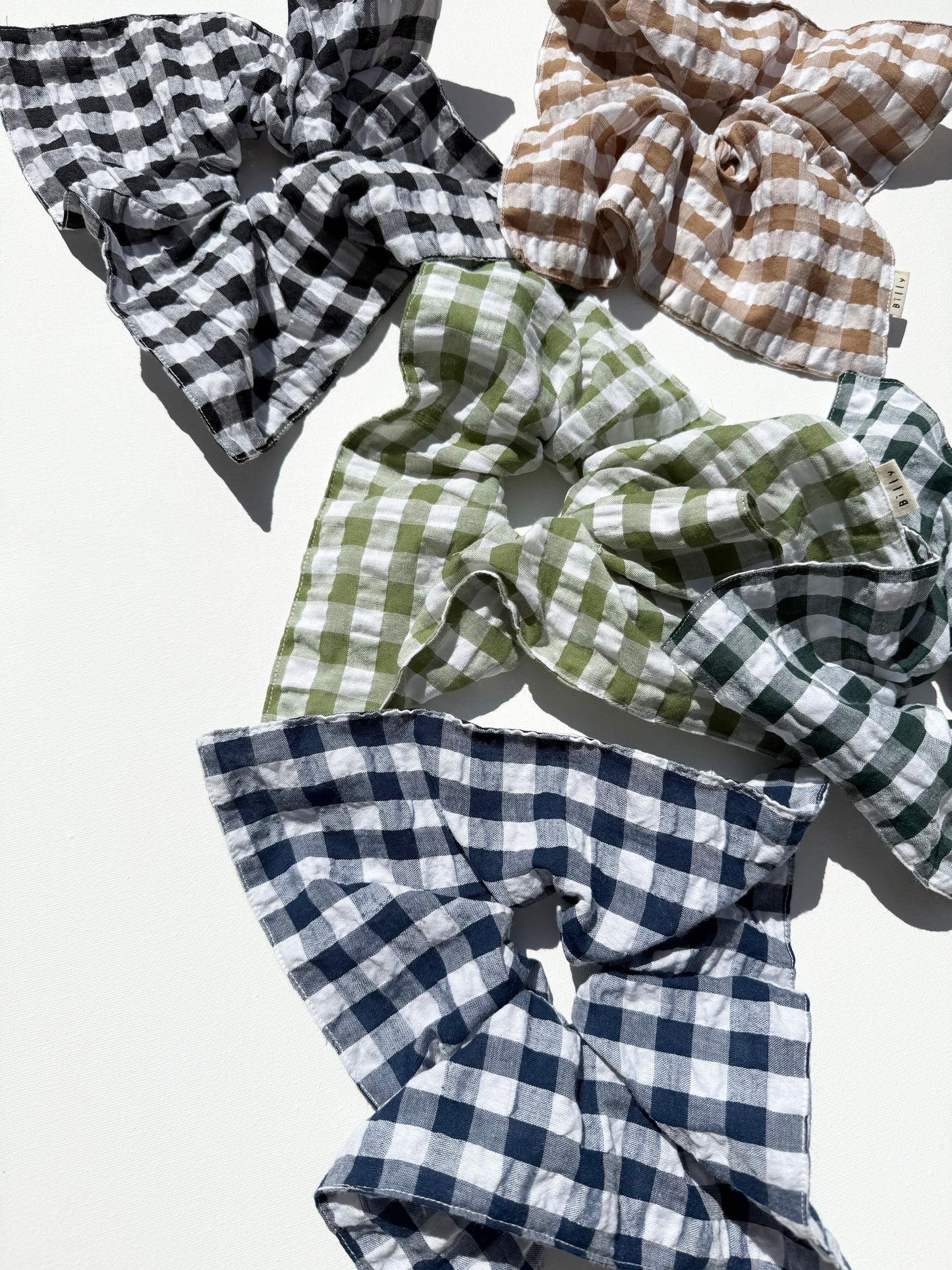 GINGHAM PETAL SCRUNCHIES - neutral