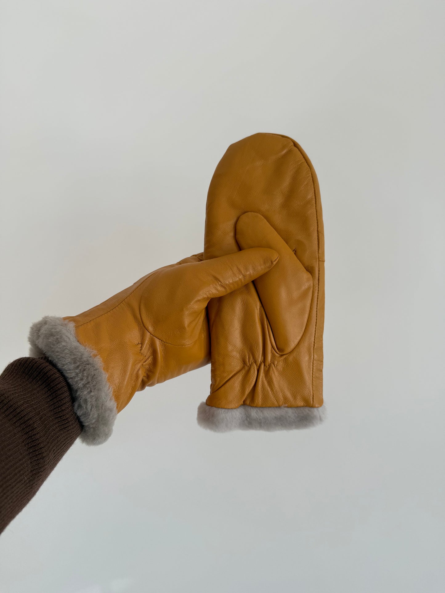 LEATHER SHEARLING MITTENS