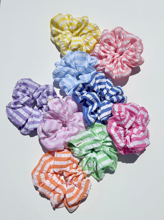 STRIPE SEERSUCKER SCRUNCHIES - bright