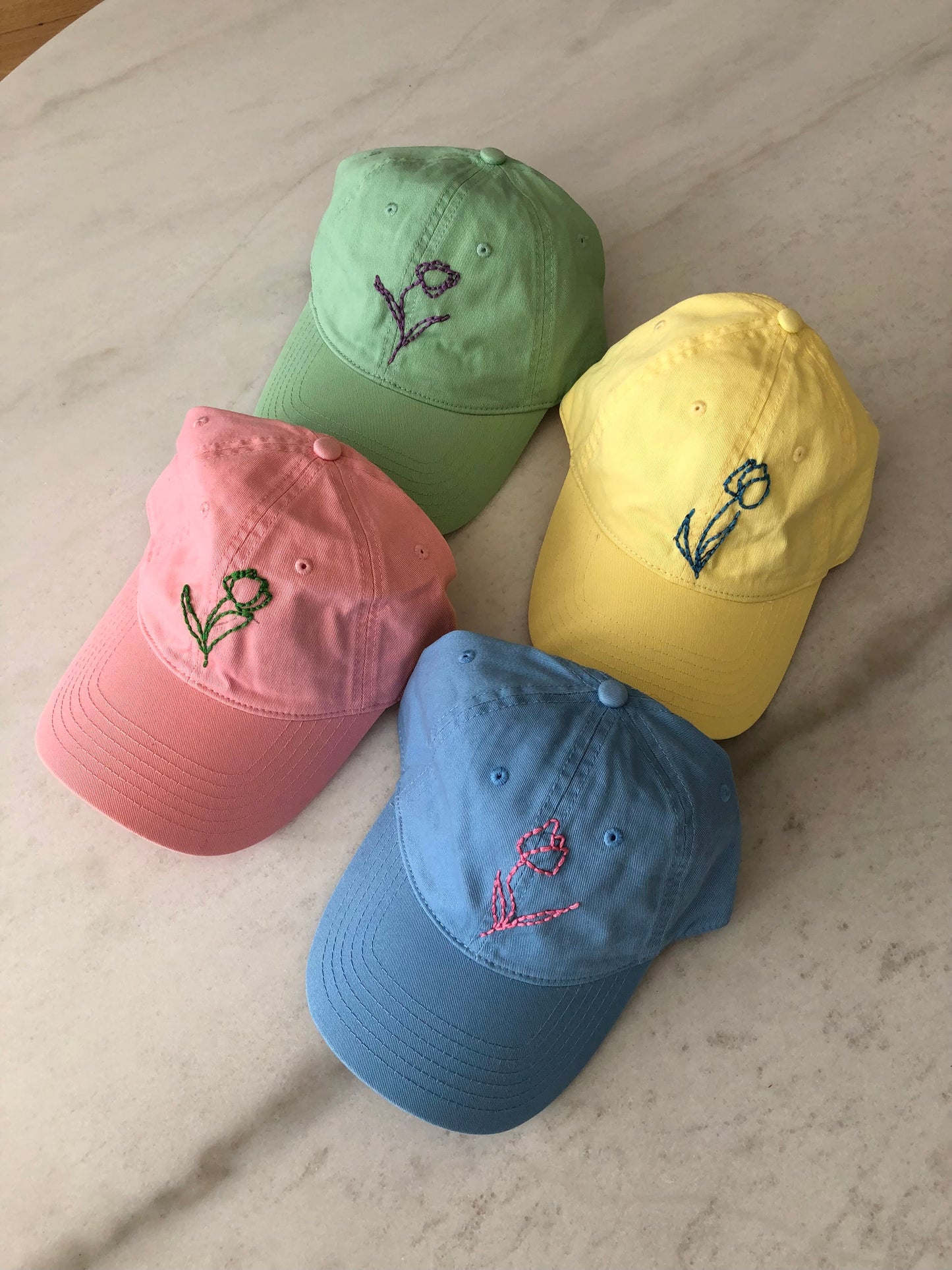 HAND EMBROIDERED TULIPS CAPS