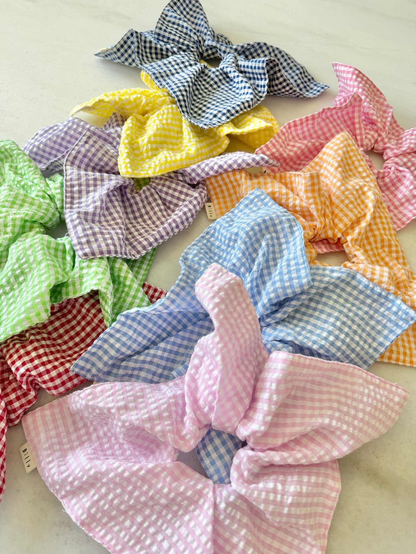MINI GINGHAM PETAL SCRUNCHIES - bright