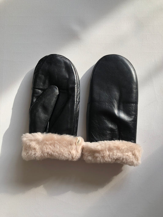 LEATHER SHEARLING MITTENS