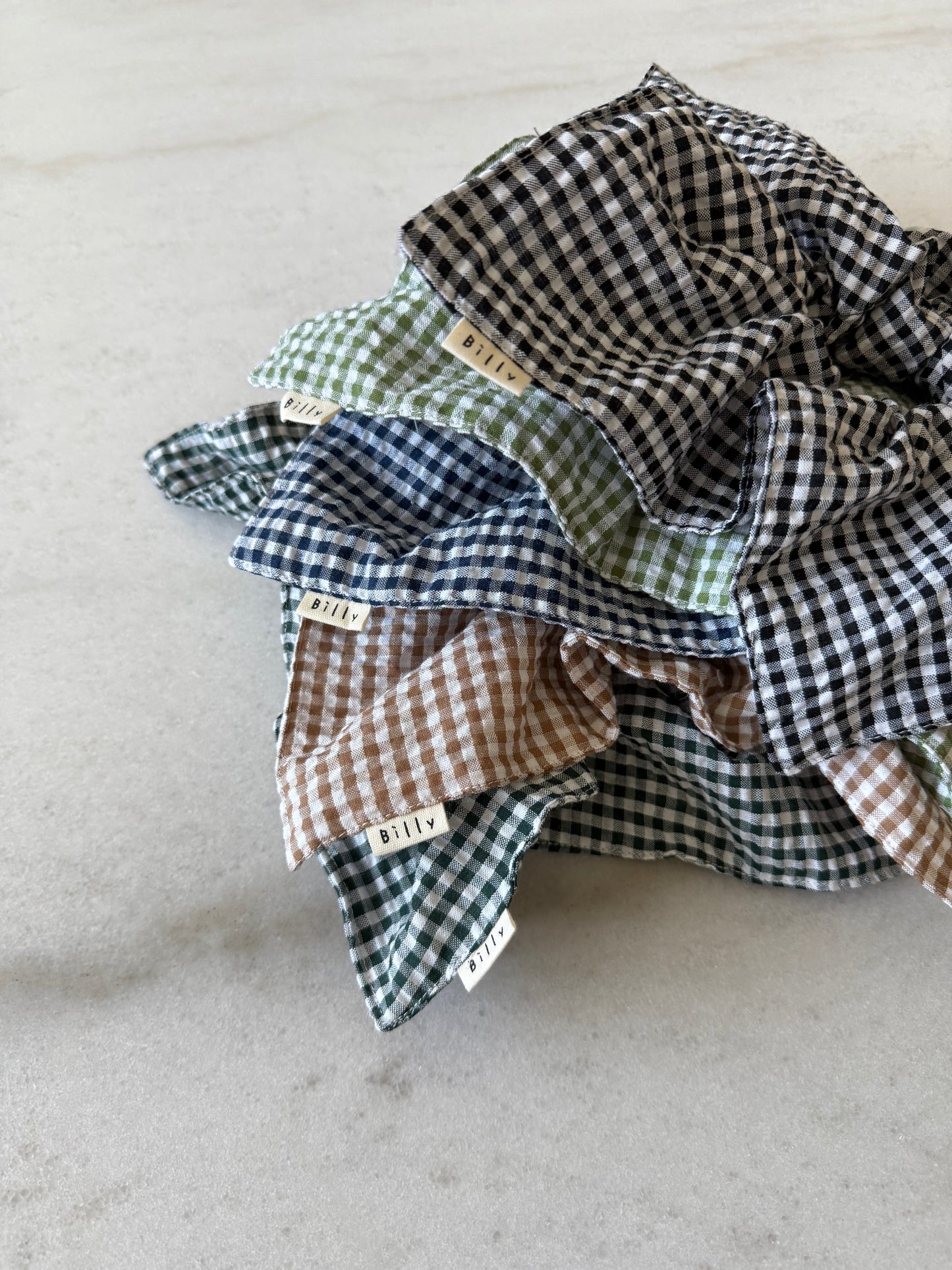 MINI GINGHAM PETAL SCRUNCHIES - neutral