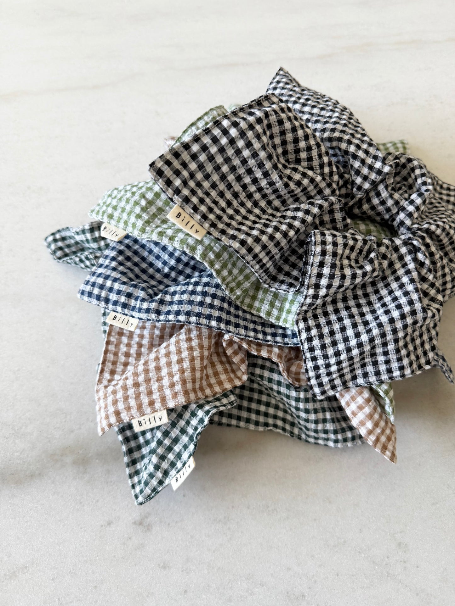 MINI GINGHAM PETAL SCRUNCHIES - neutral