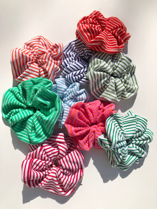 NOVA SCOTIA TOWELING STRIPE SCRUNCHIES - bright