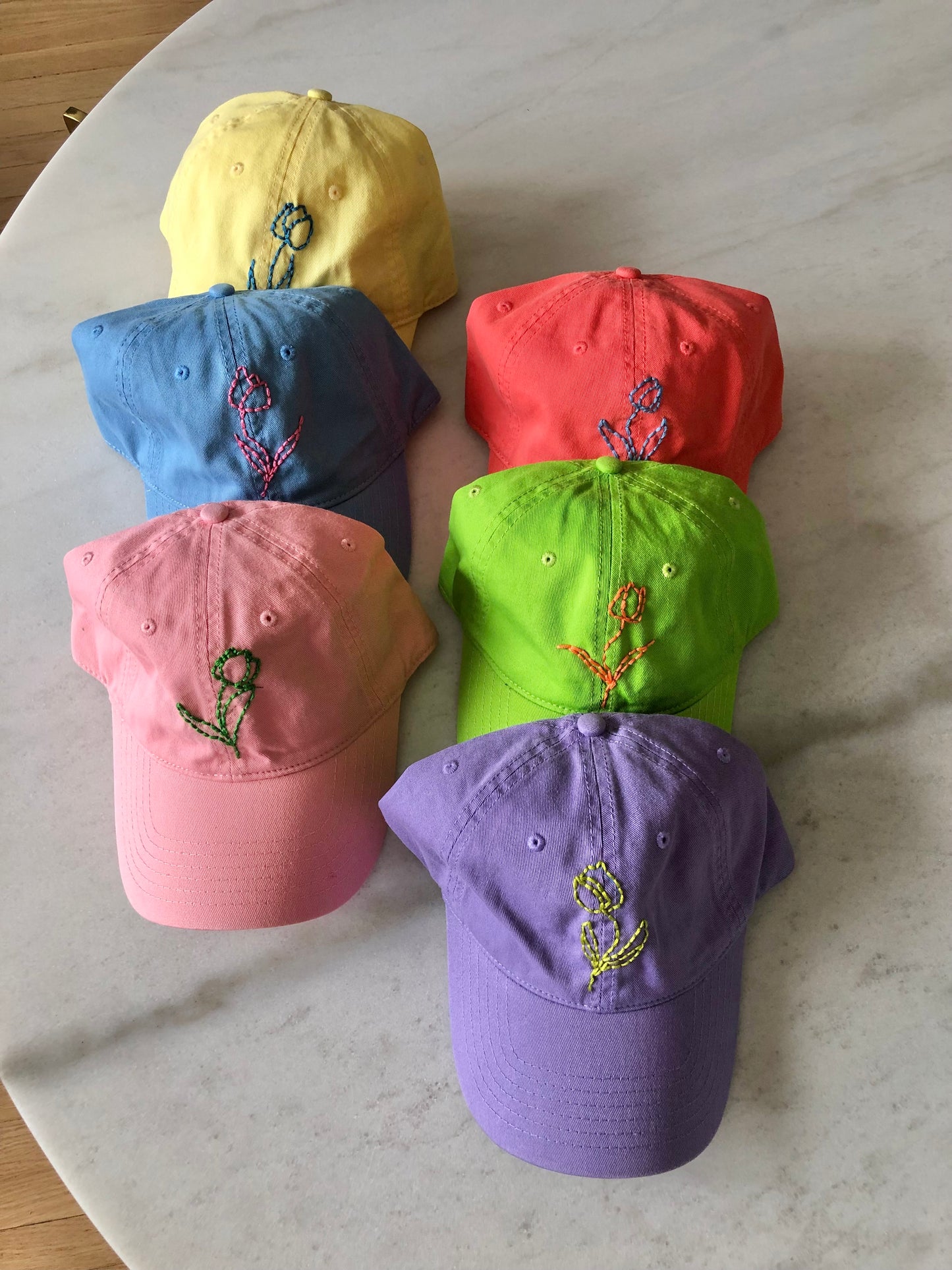 HAND EMBROIDERED TULIPS CAPS