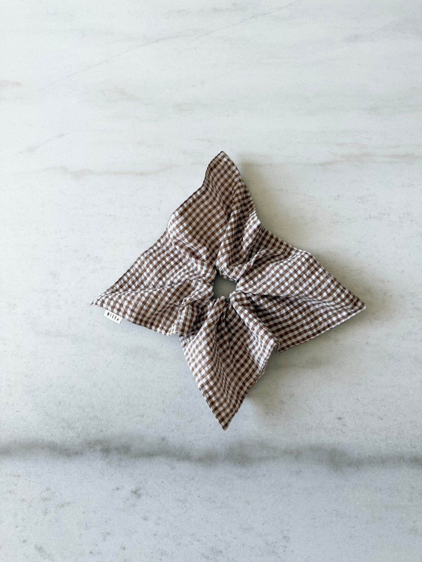 MINI GINGHAM PETAL SCRUNCHIES - neutral