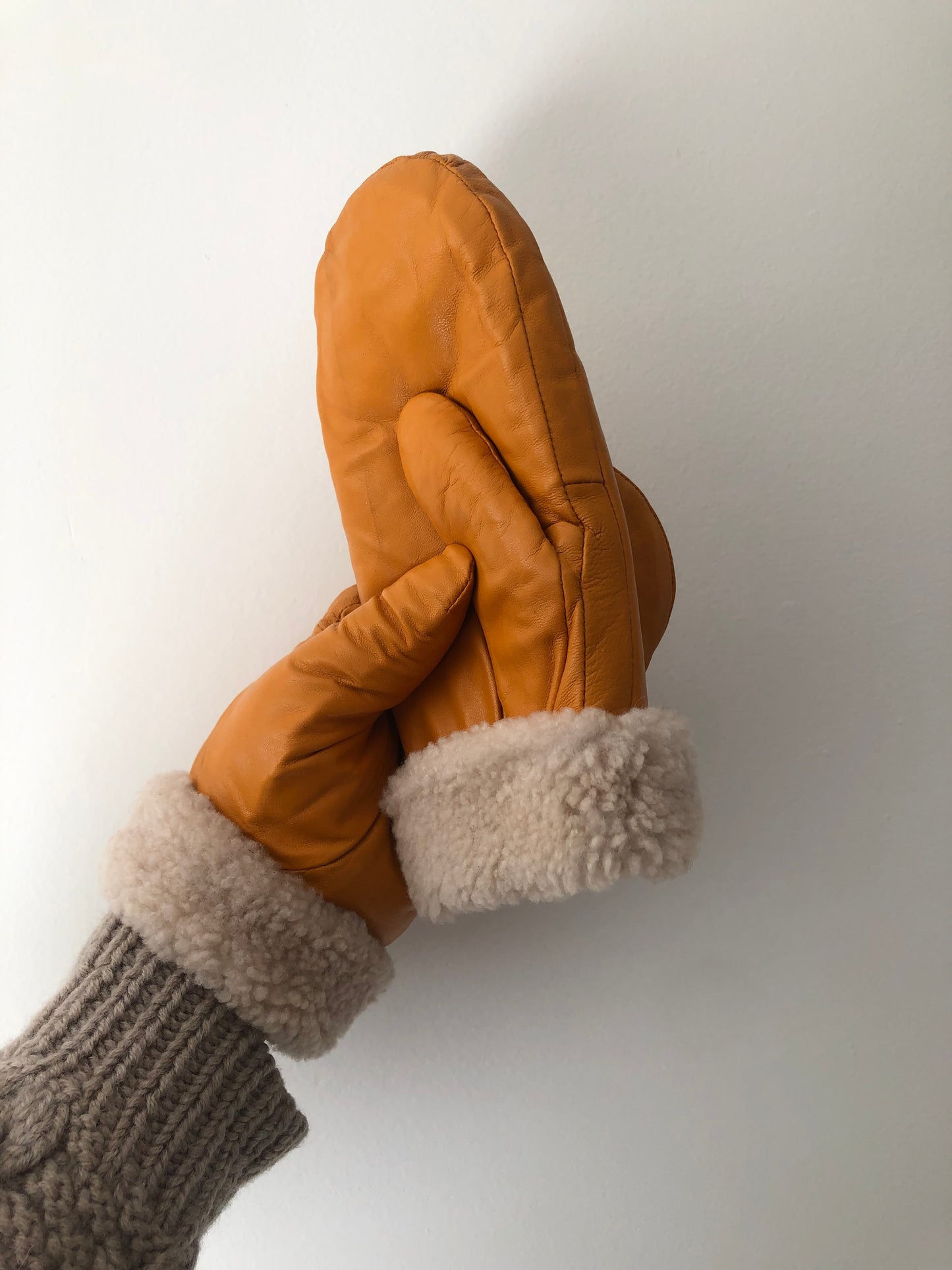 LEATHER SHEARLING MITTENS