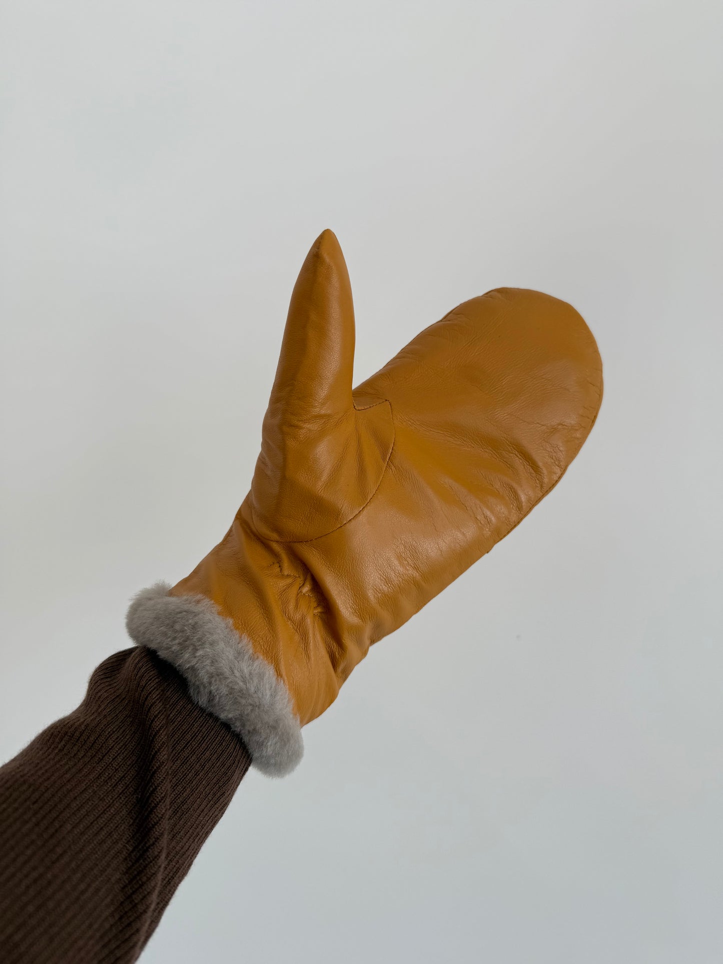 LEATHER SHEARLING MITTENS