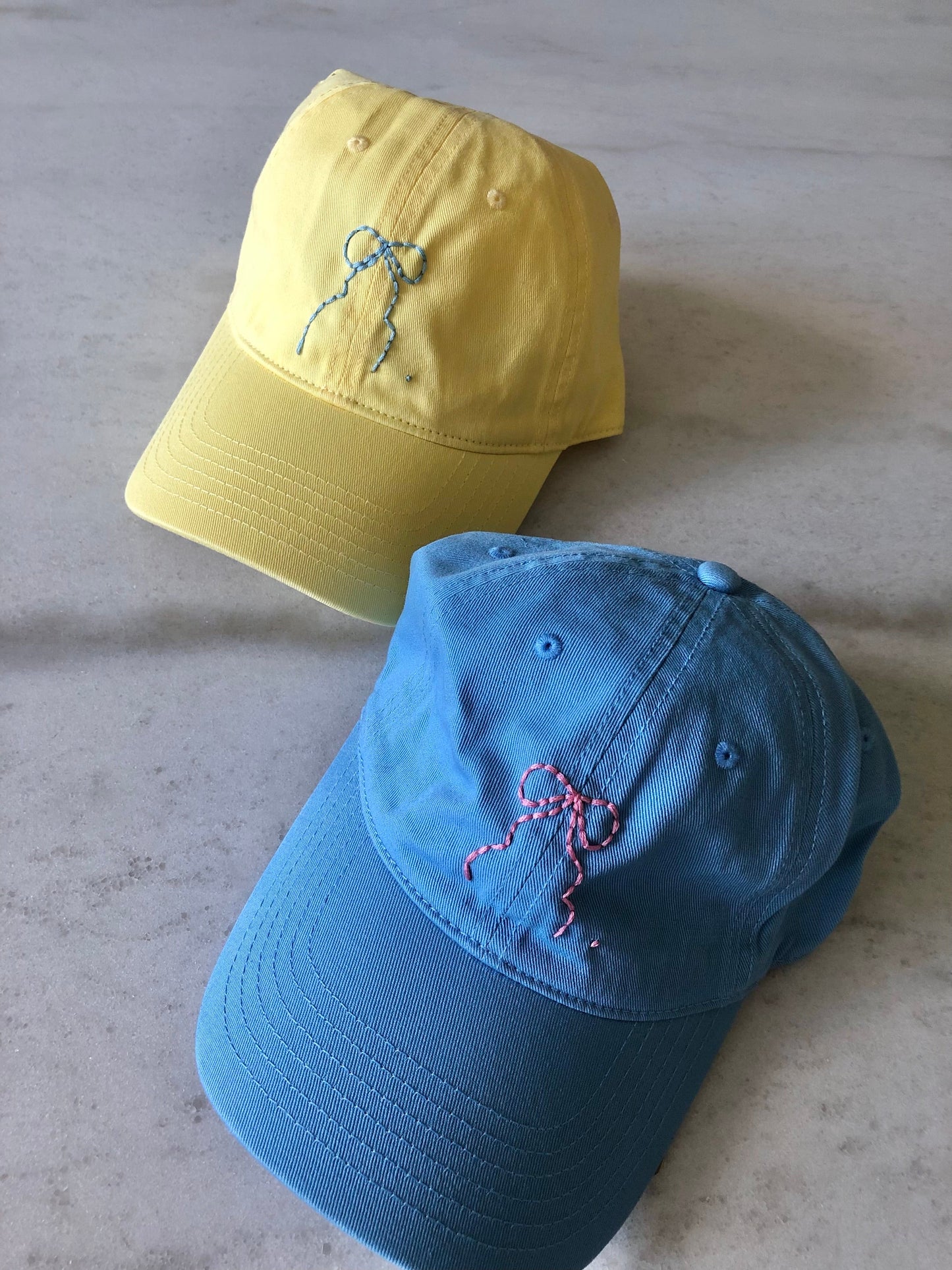 HAND EMBROIDERY BOW CAPS - pastel