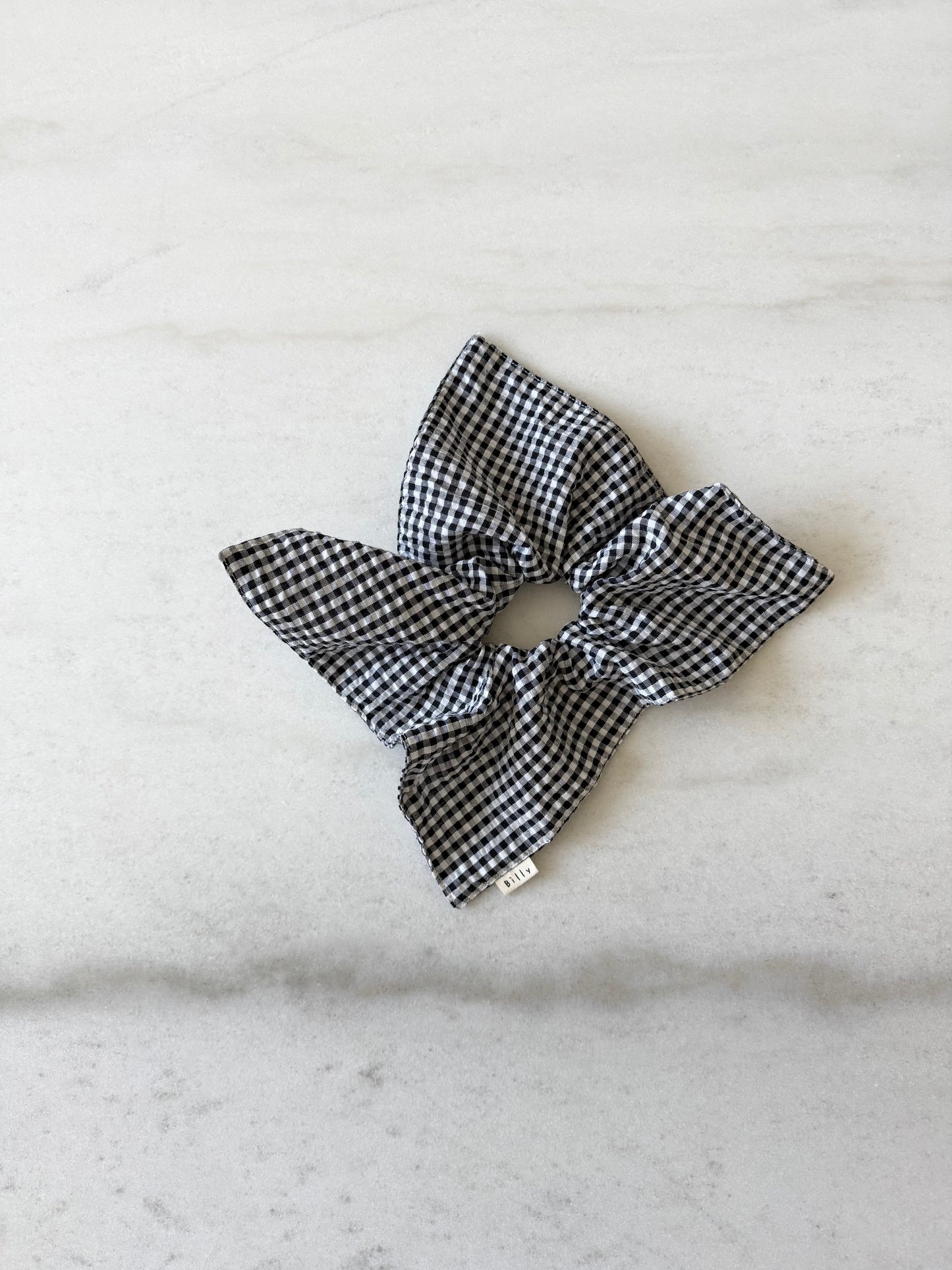 MINI GINGHAM PETAL SCRUNCHIES - neutral