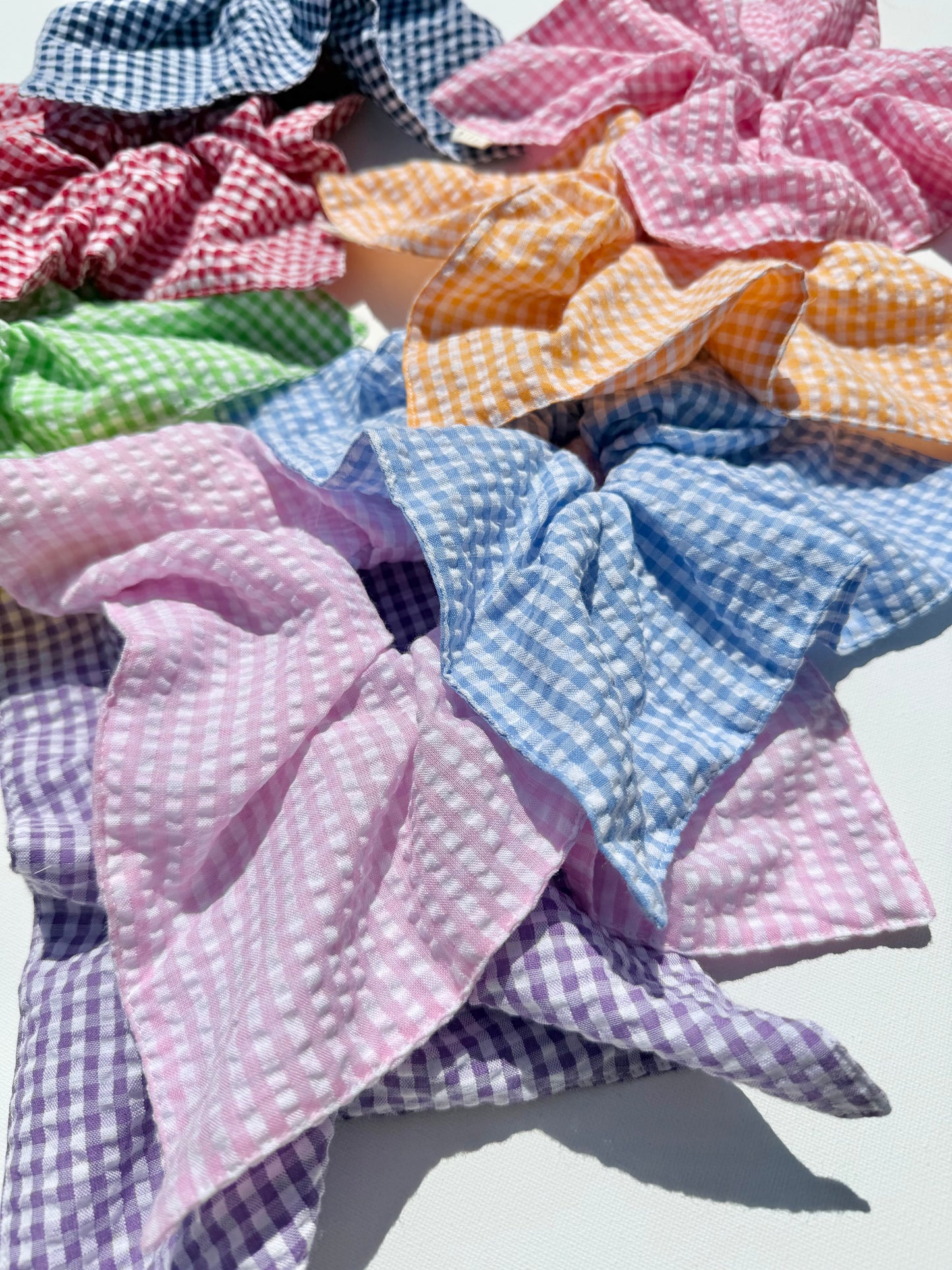 MINI GINGHAM PETAL SCRUNCHIES - bright