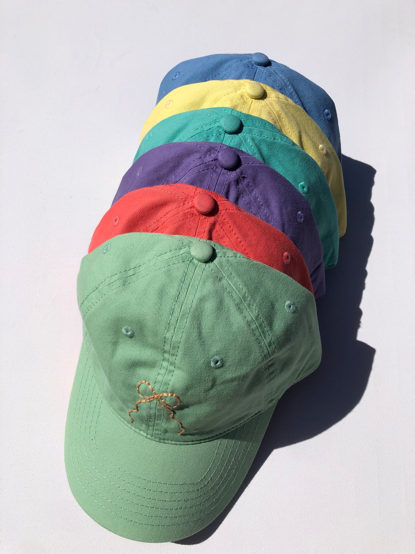 HAND EMBROIDERY BOW CAPS - pastel