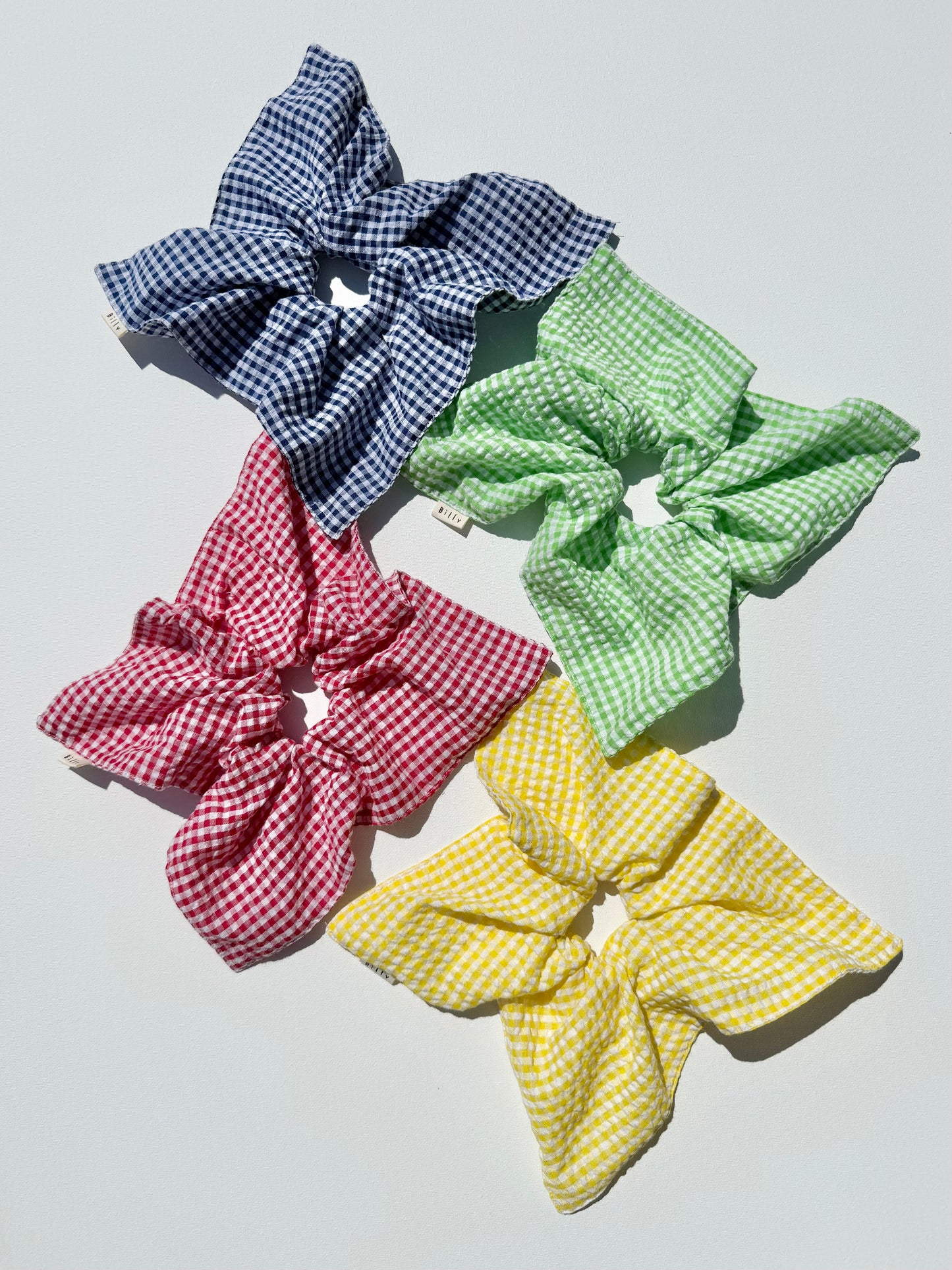 MINI GINGHAM PETAL SCRUNCHIES - bright