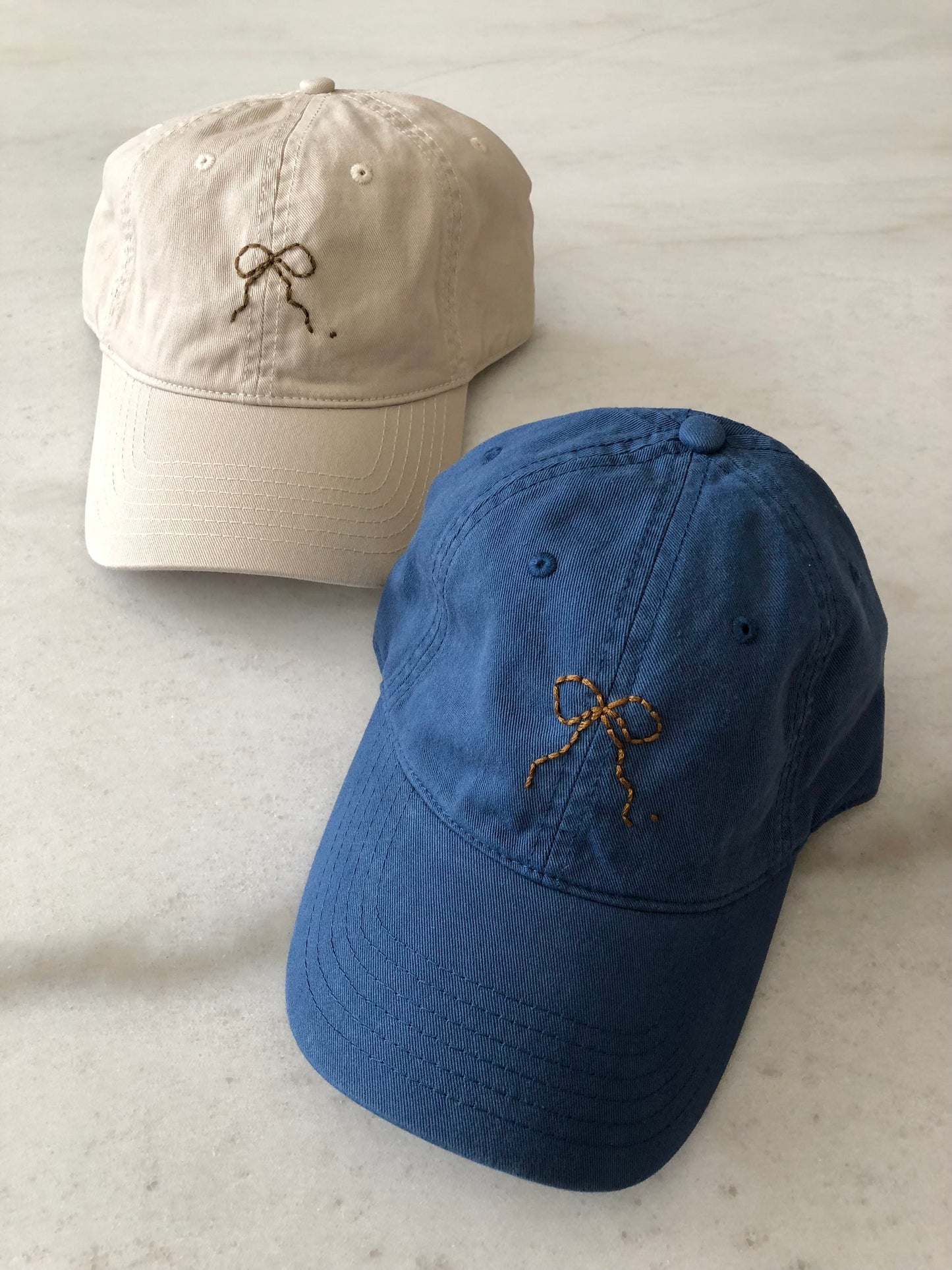 HAND EMBROIDERED BOW CAPS - neutral