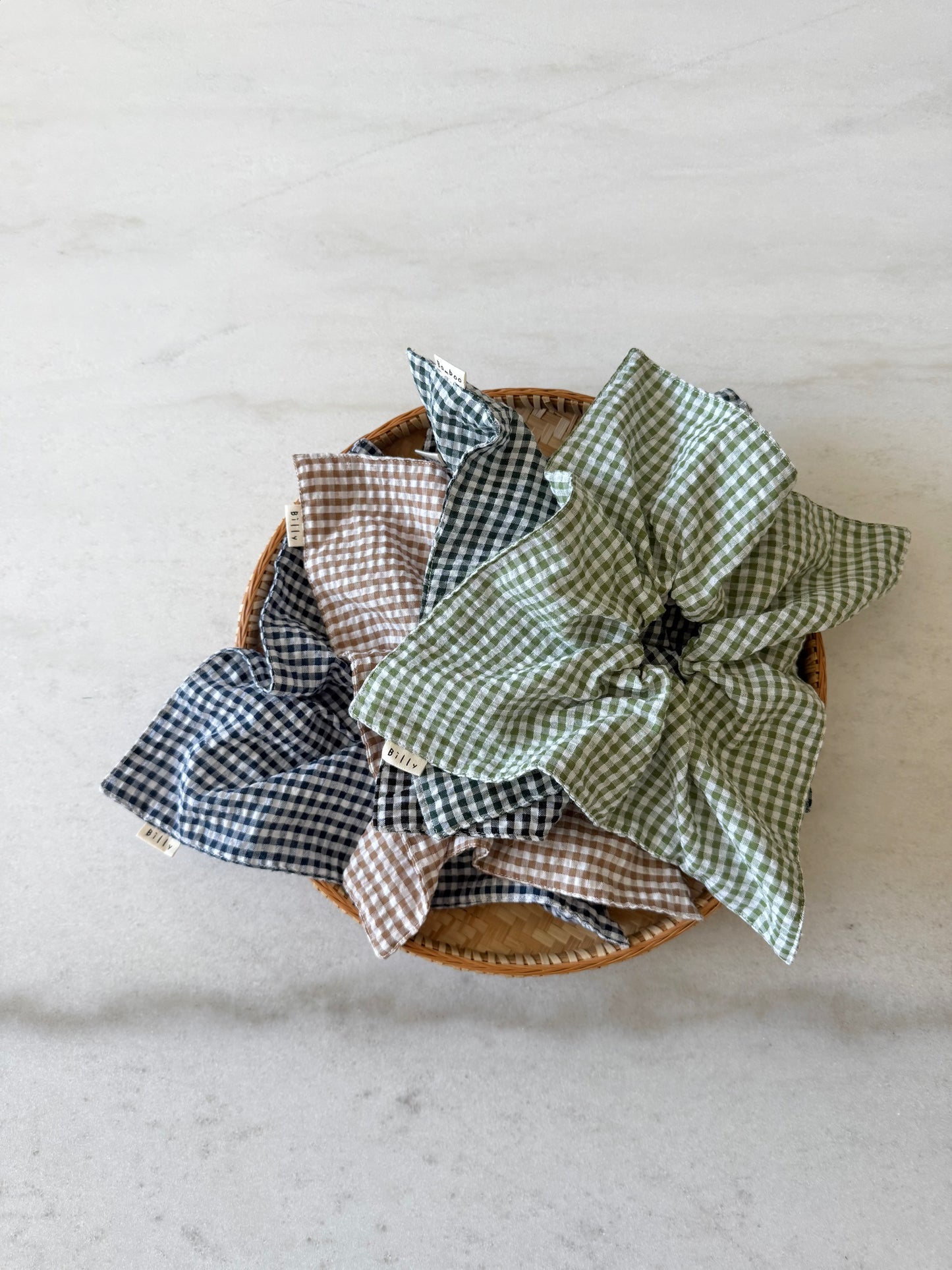 MINI GINGHAM PETAL SCRUNCHIES - neutral