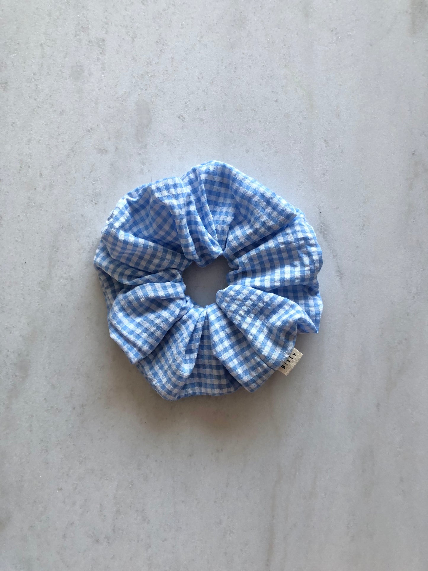 MINI GINGHAM SEERSUCKER SCRUNCHIES - snow pastel