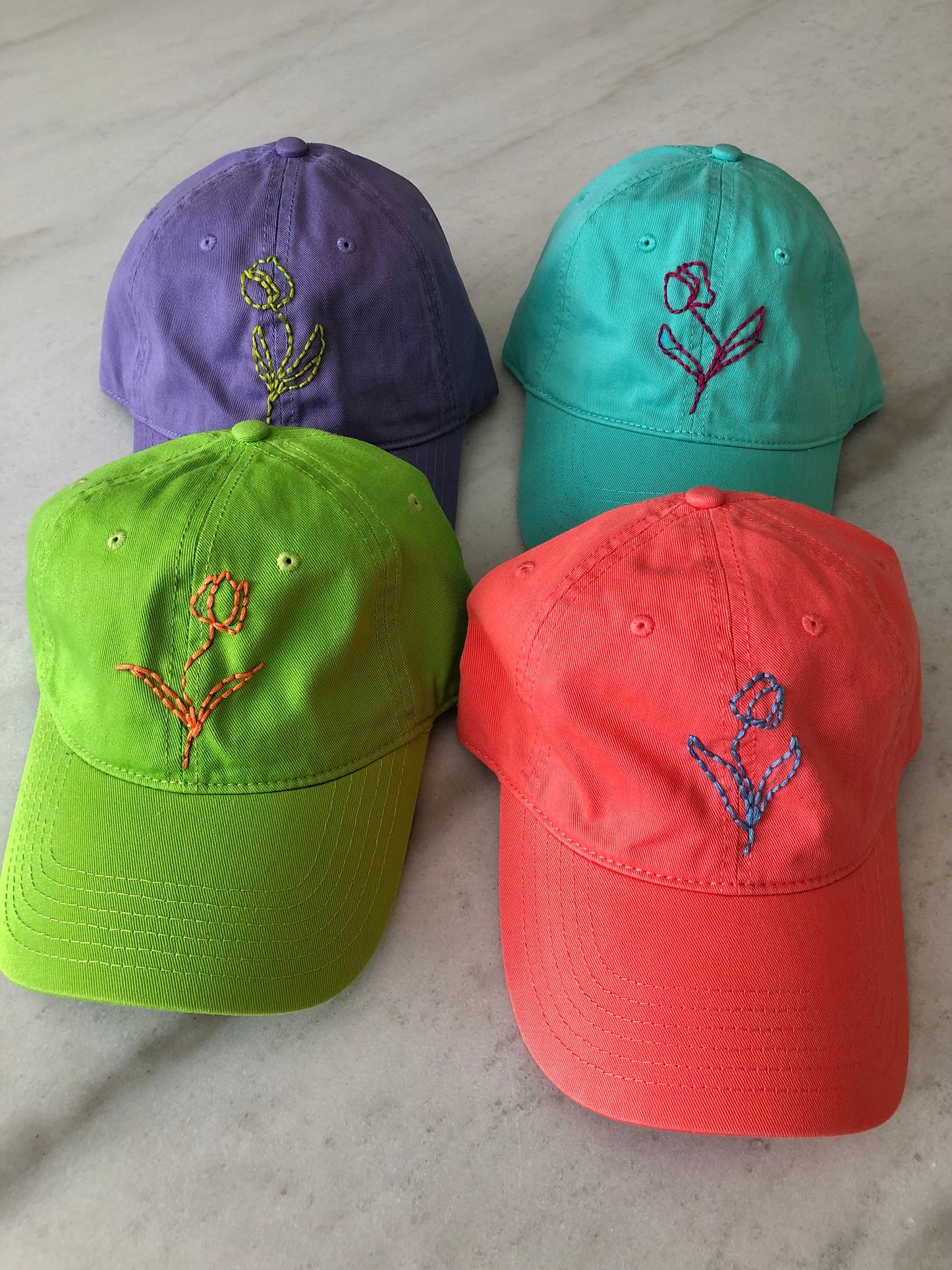 HAND EMBROIDERED TULIPS CAPS