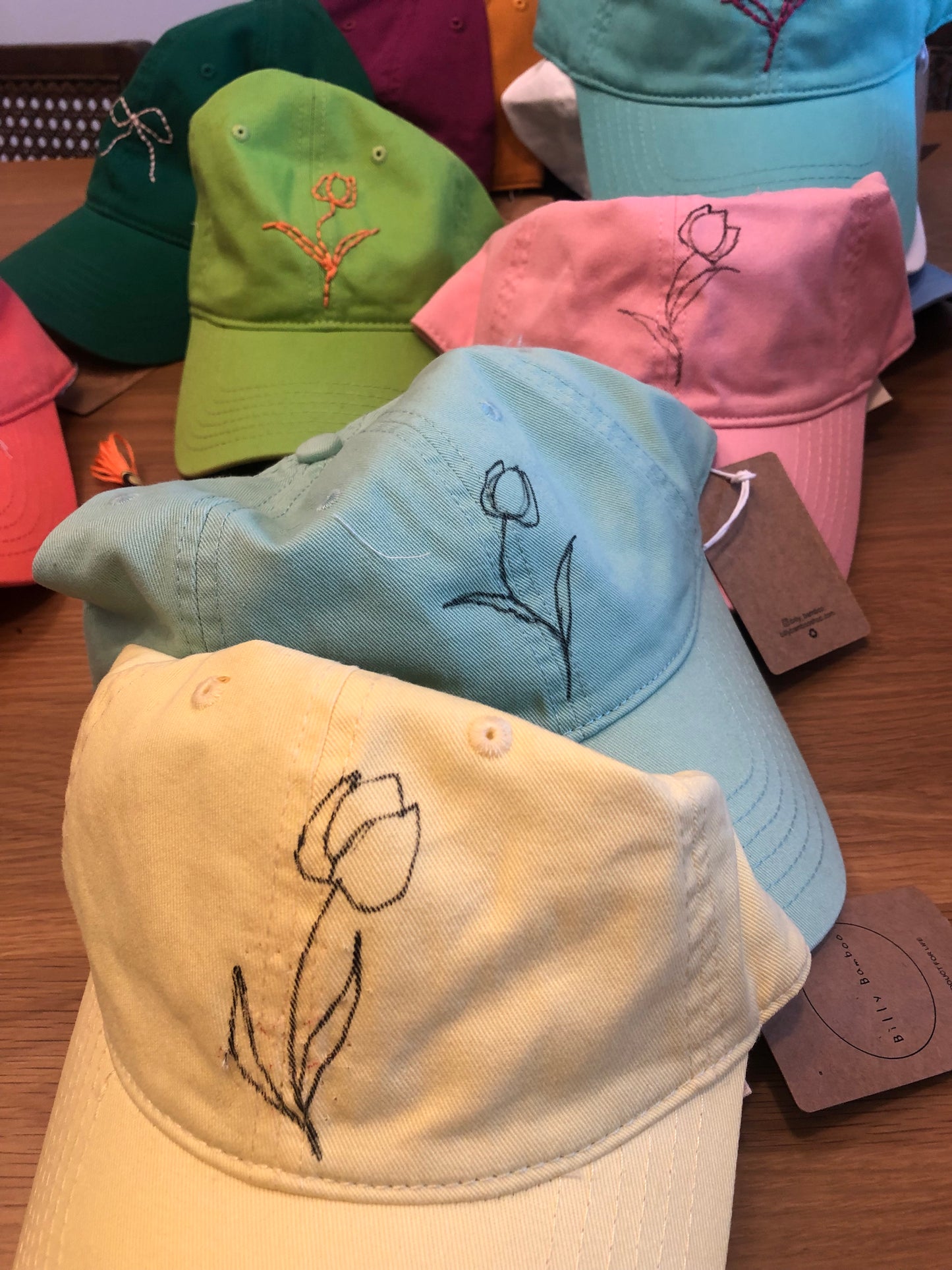 HAND EMBROIDERED TULIPS CAPS