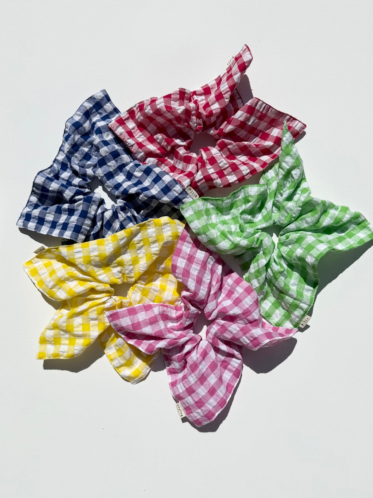 GINGHAM PETAL SCRUNCHIES - crystal bright