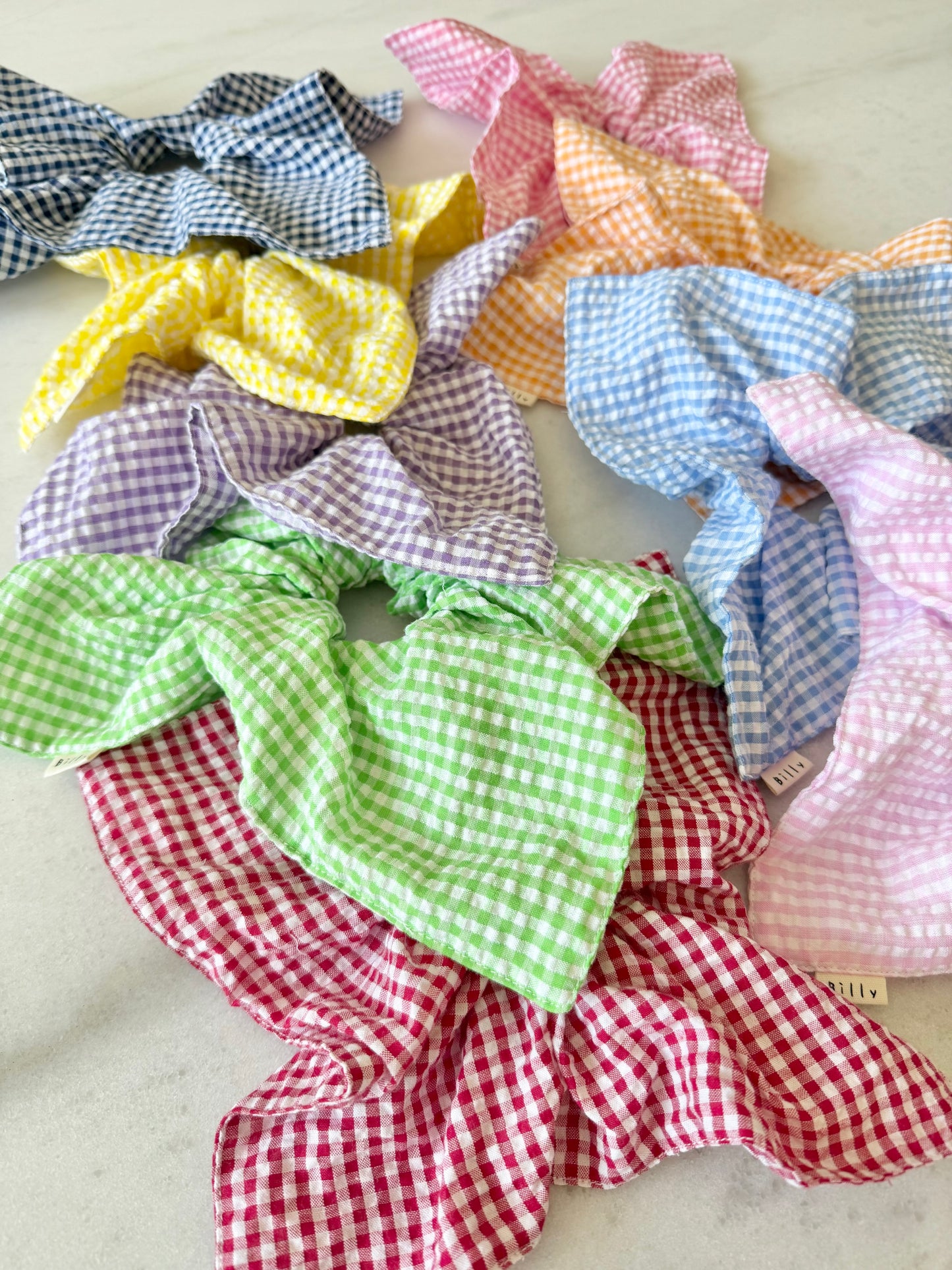 MINI GINGHAM PETAL SCRUNCHIES - bright