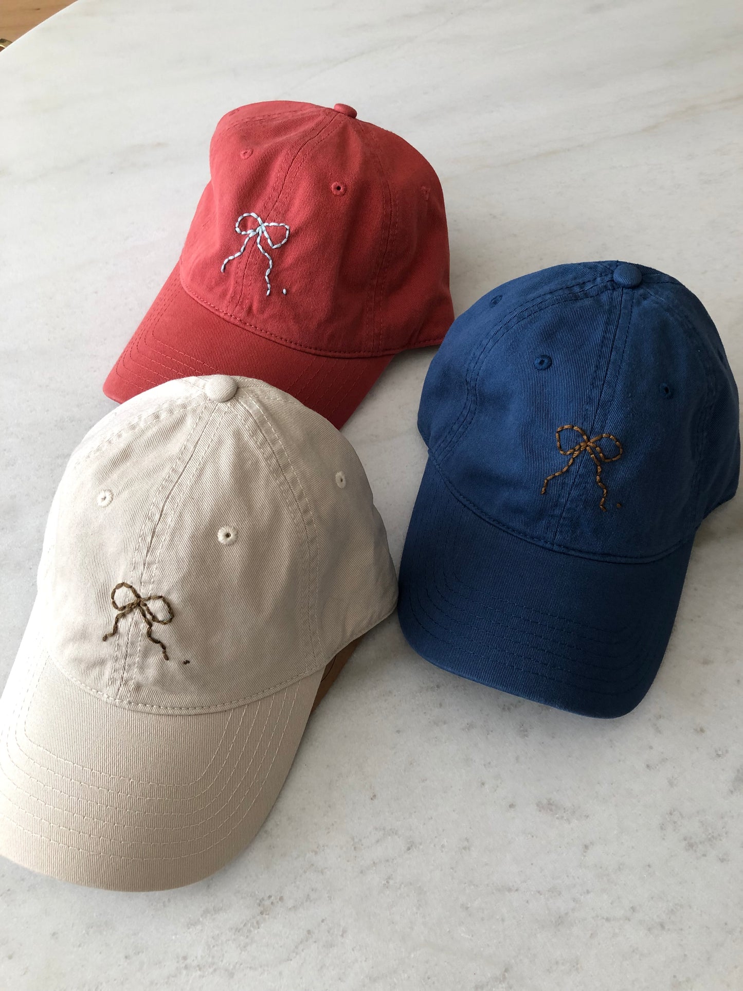 HAND EMBROIDERED BOW CAPS - neutral