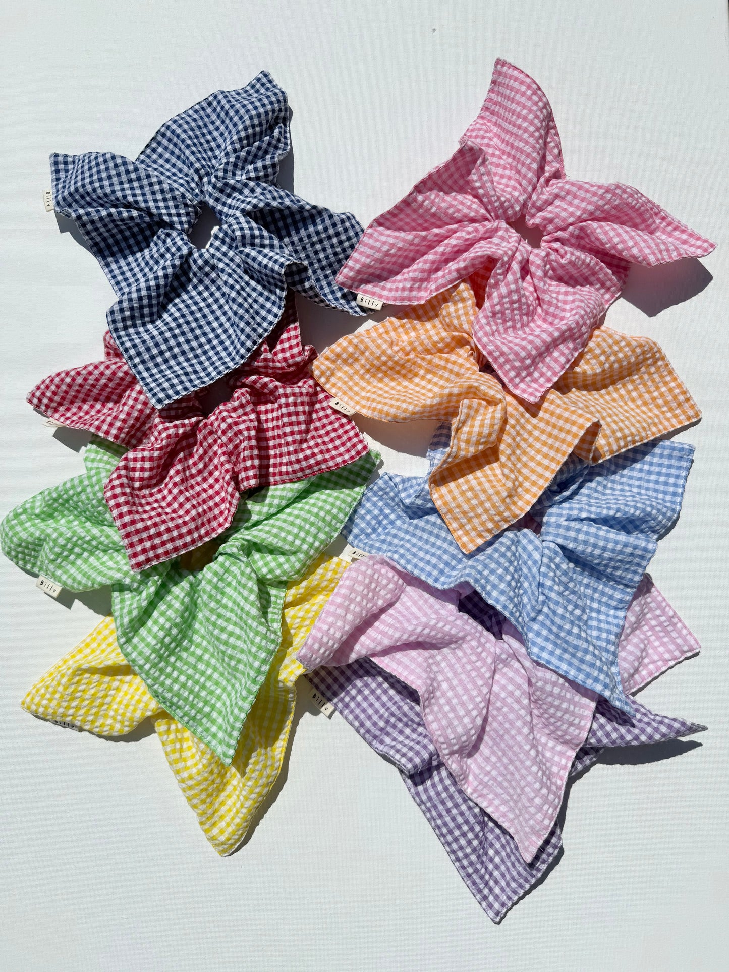 MINI GINGHAM PETAL SCRUNCHIES - bright