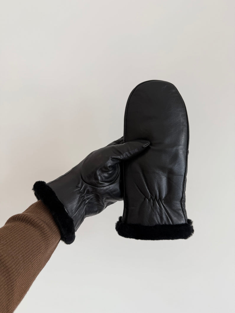 LEATHER SHEARLING MITTENS