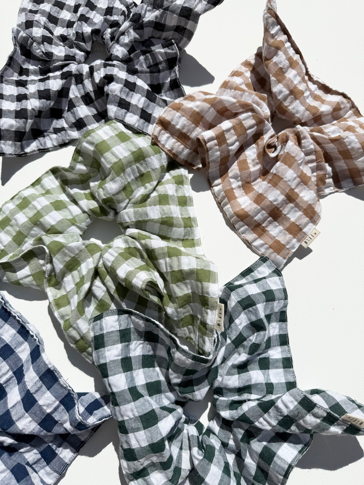 GINGHAM PETAL SCRUNCHIES - neutral