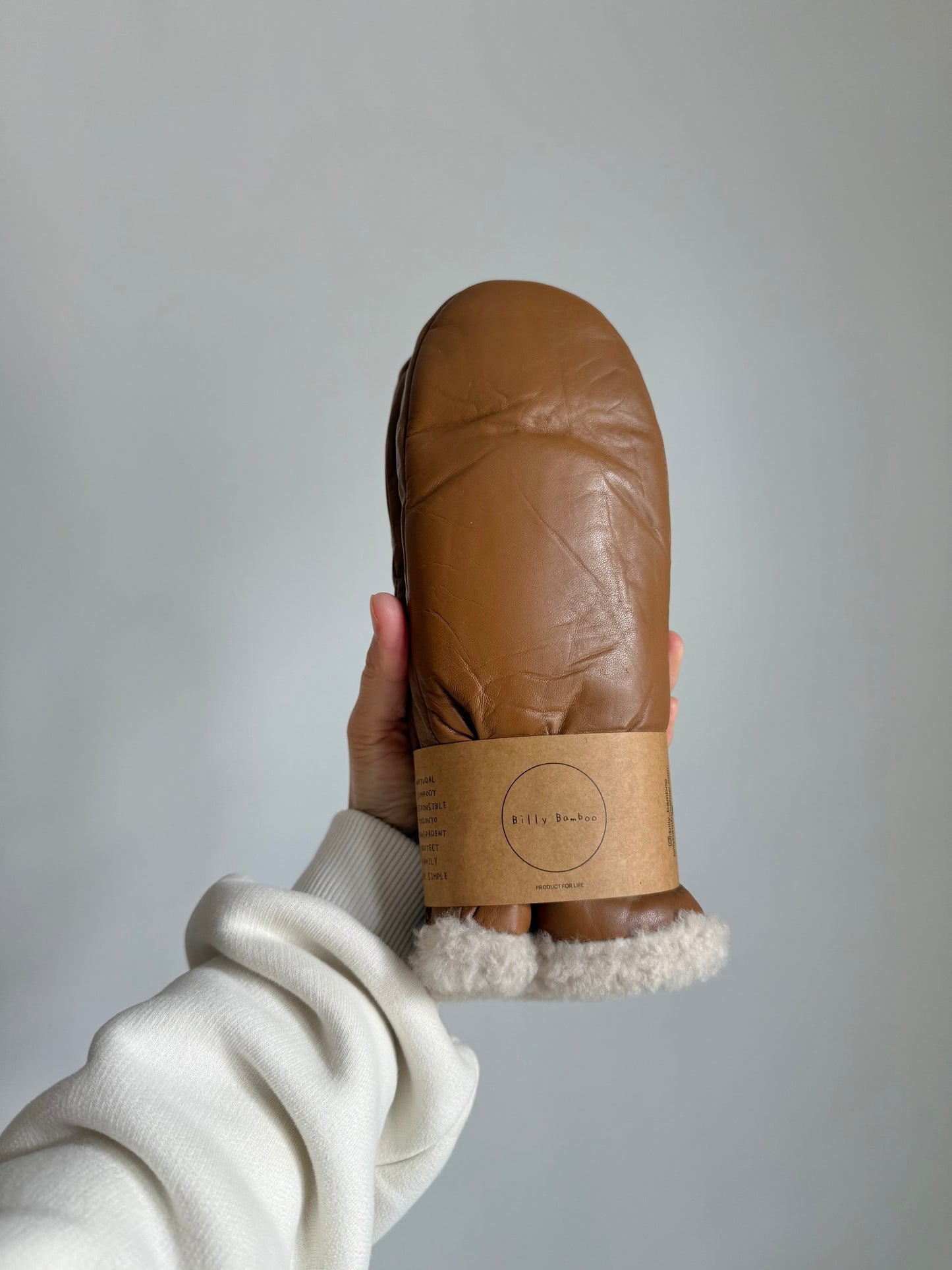 LEATHER SHEARLING MITTENS
