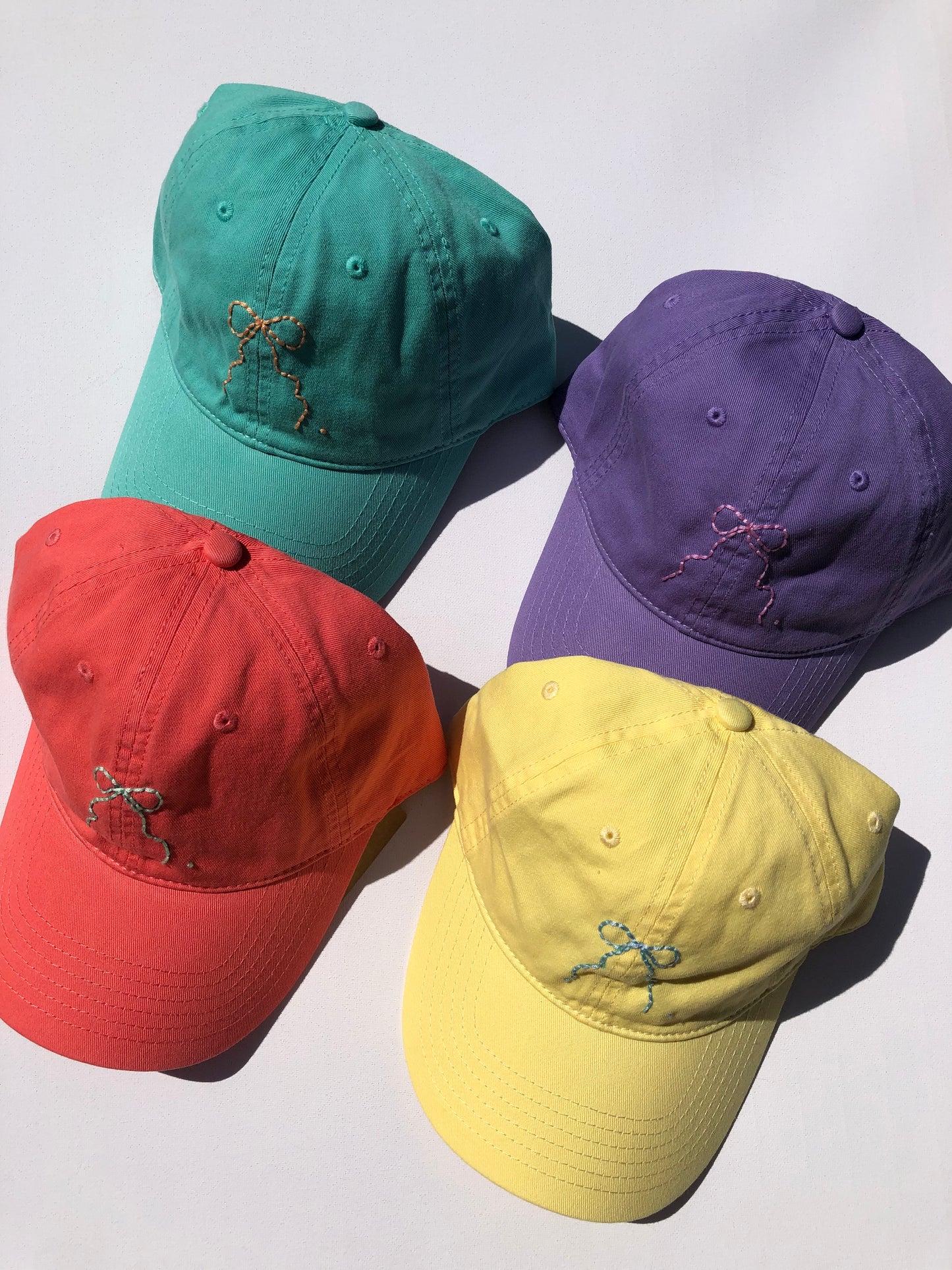 HAND EMBROIDERY BOW CAPS - pastel