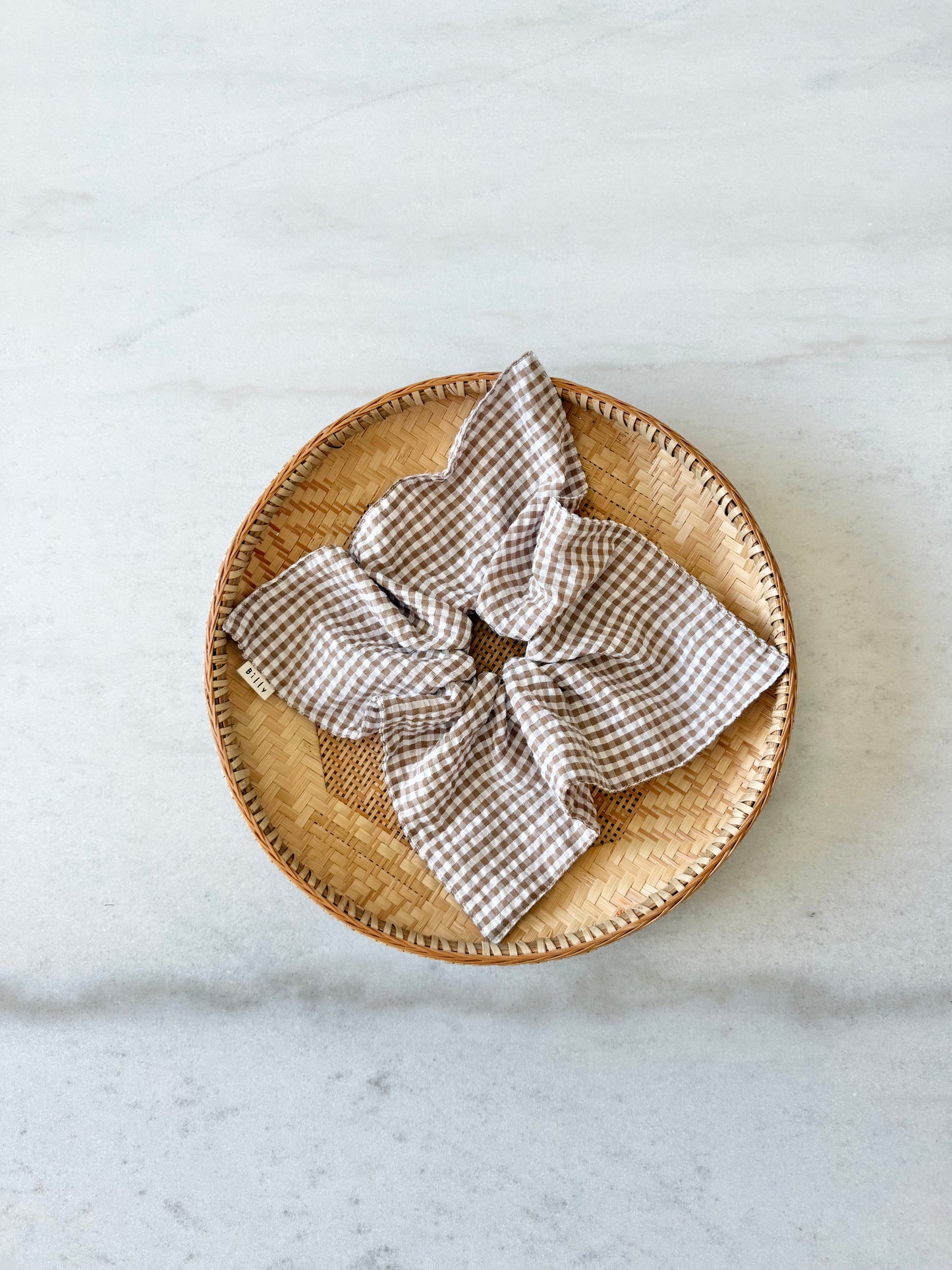 MINI GINGHAM PETAL SCRUNCHIES - neutral