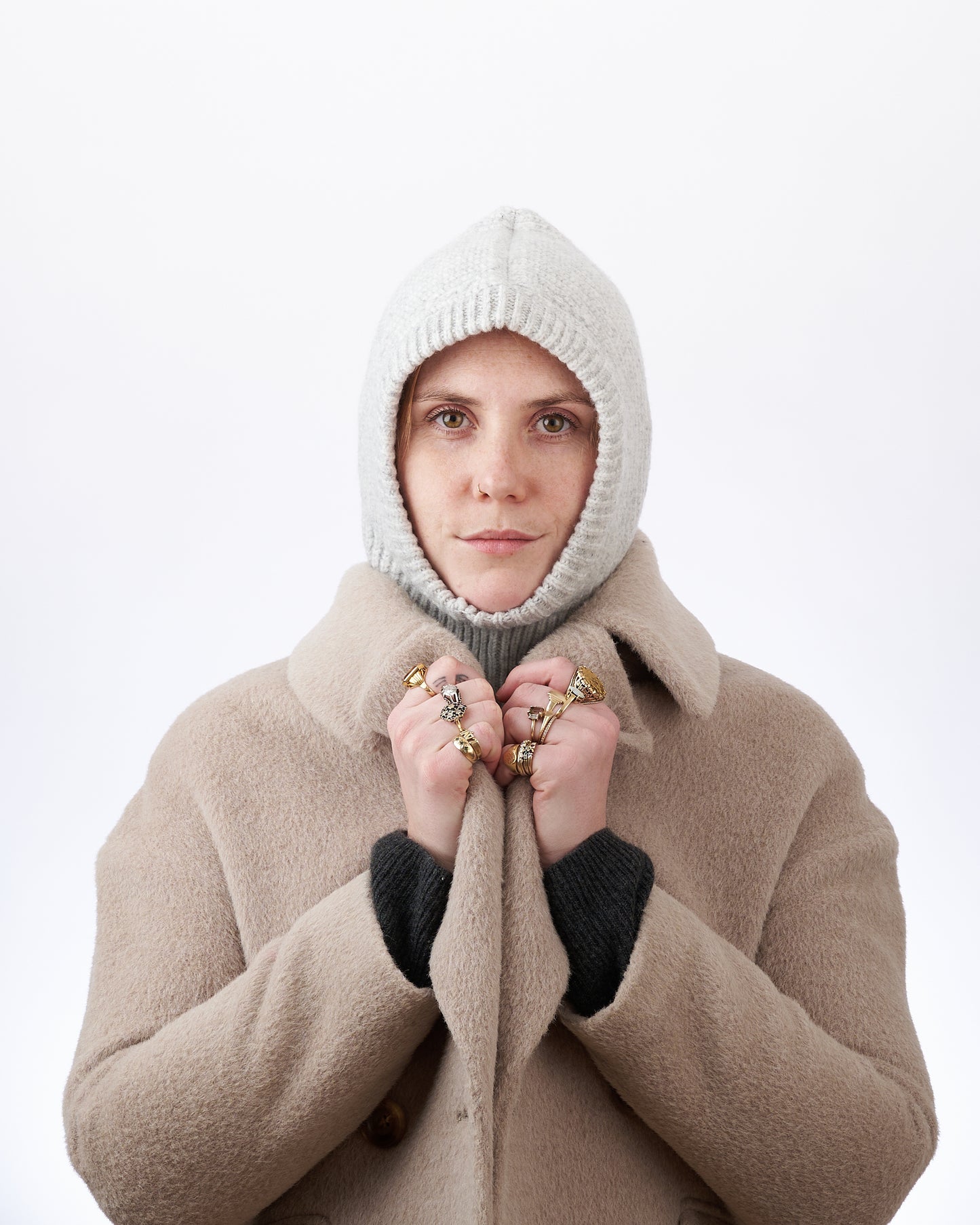 CHUNKY RIB FUZZY WOOL BALACLAVA - NUETRAL
